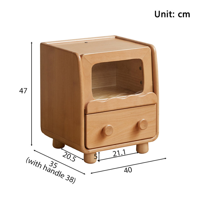 Norman 0.4m FAS-Graded Solid Beech Wood Children Side Table with Drawer/Light