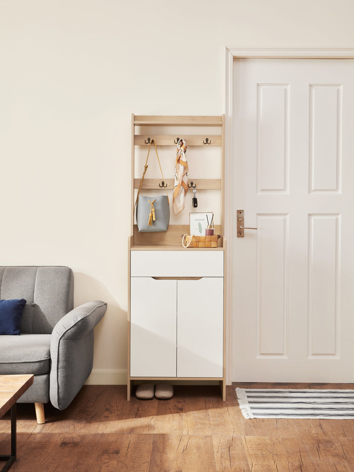Oak Timber Entryway Storage/Shoe Cabinet with Bag Hanger/60CM/90CM