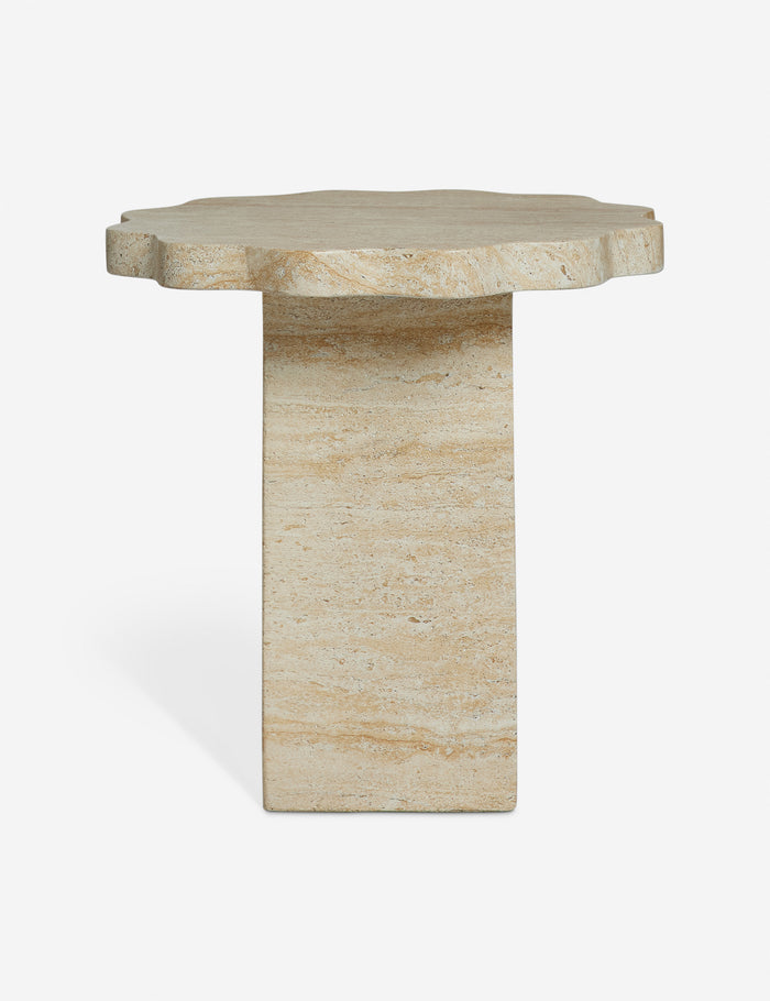 Open Box: Scalloped Indoor / Outdoor Side Table, Beige Marble by Sarah Sherman Samuel