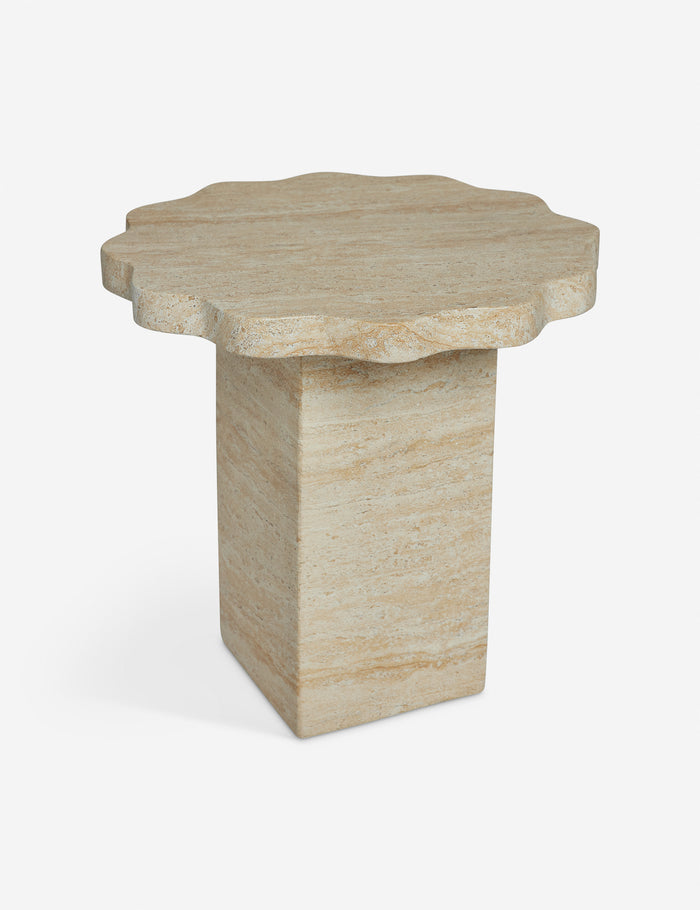 Open Box: Scalloped Indoor / Outdoor Side Table, Beige Marble by Sarah Sherman Samuel