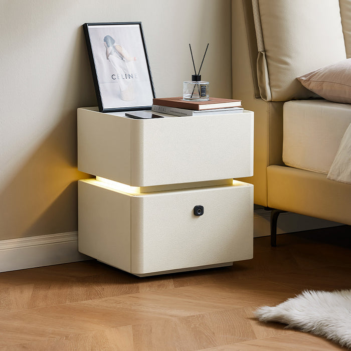 Patrick Side Table Bedside Table Storage Cabinet with Fingerprint Lock/LED Lighting