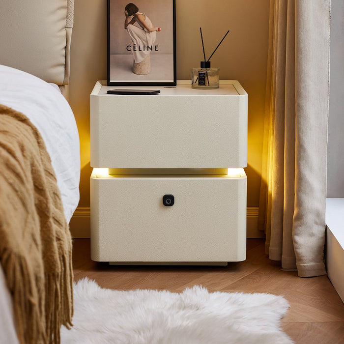 Patrick Side Table Bedside Table Storage Cabinet with Fingerprint Lock/LED Lighting