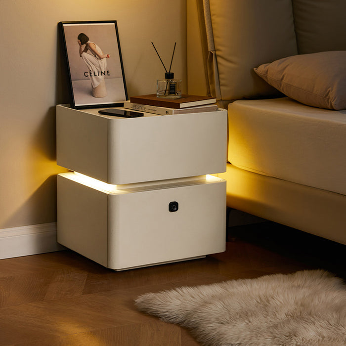 Patrick Side Table Bedside Table Storage Cabinet with Fingerprint Lock/LED Lighting
