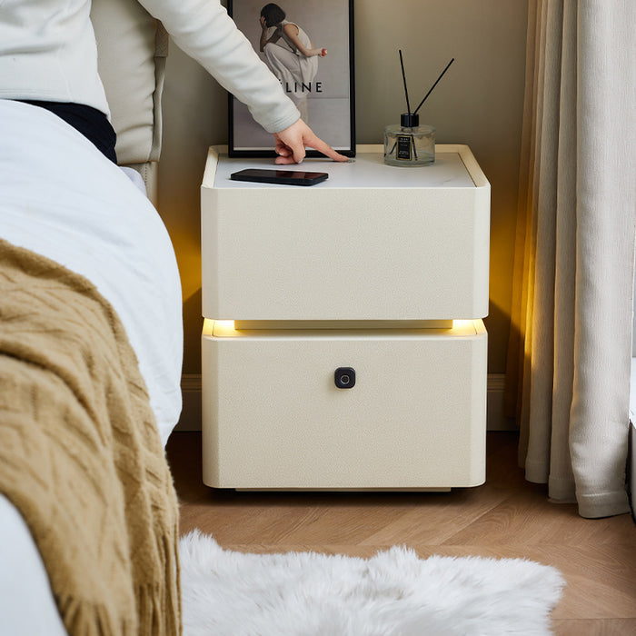 Patrick Side Table Bedside Table Storage Cabinet with Fingerprint Lock/LED Lighting