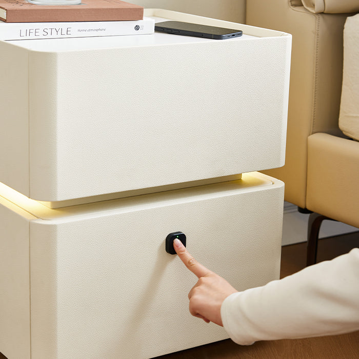 Patrick Side Table Bedside Table Storage Cabinet with Fingerprint Lock/LED Lighting