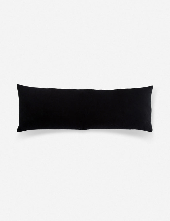 #color::natural-and-black #size::14--x-40- #insert::down #insert::polyester | Rear view of the Peregrine black and white marled striped lumbar pillow