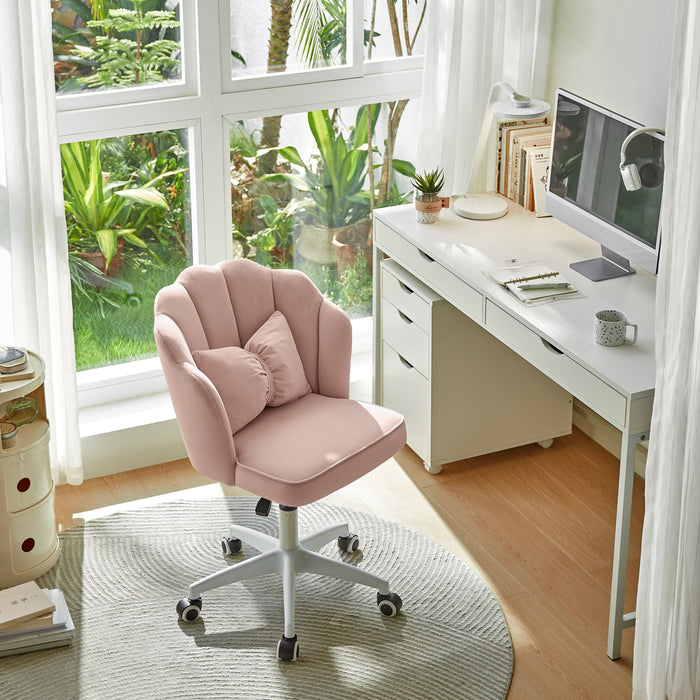 Pink Velvet Adjustable Height Swivel Computer Chair with Wheels and Cushion/Pink Office Chair