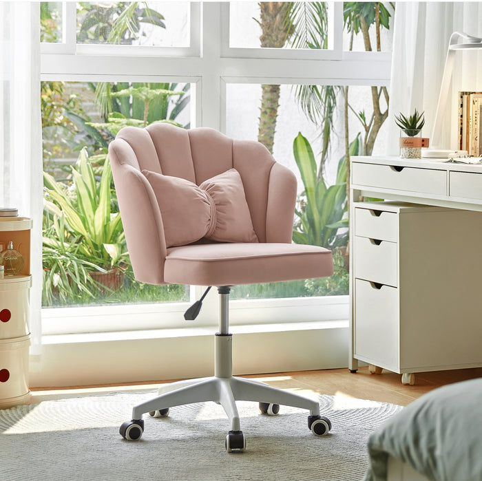 Pink Velvet Adjustable Height Swivel Computer Chair with Wheels and Cushion/Pink Office Chair