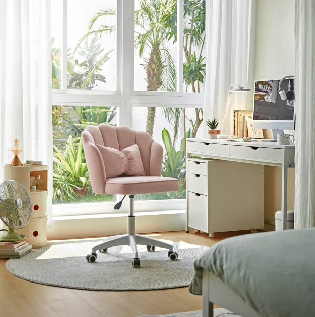 Pink Velvet Adjustable Height Swivel Computer Chair with Wheels and Cushion/Pink Office Chair