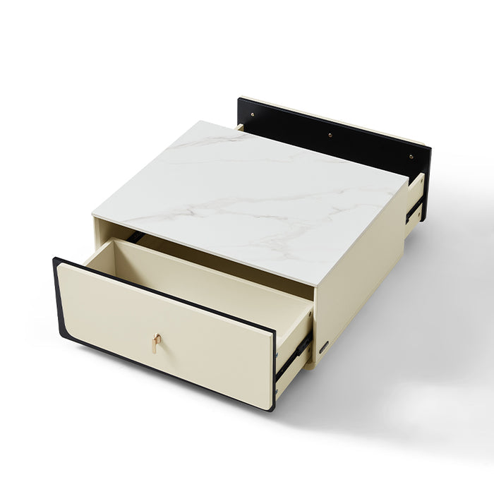 Preston Classic Design Square Coffee Table With Drawer/Side Table Set