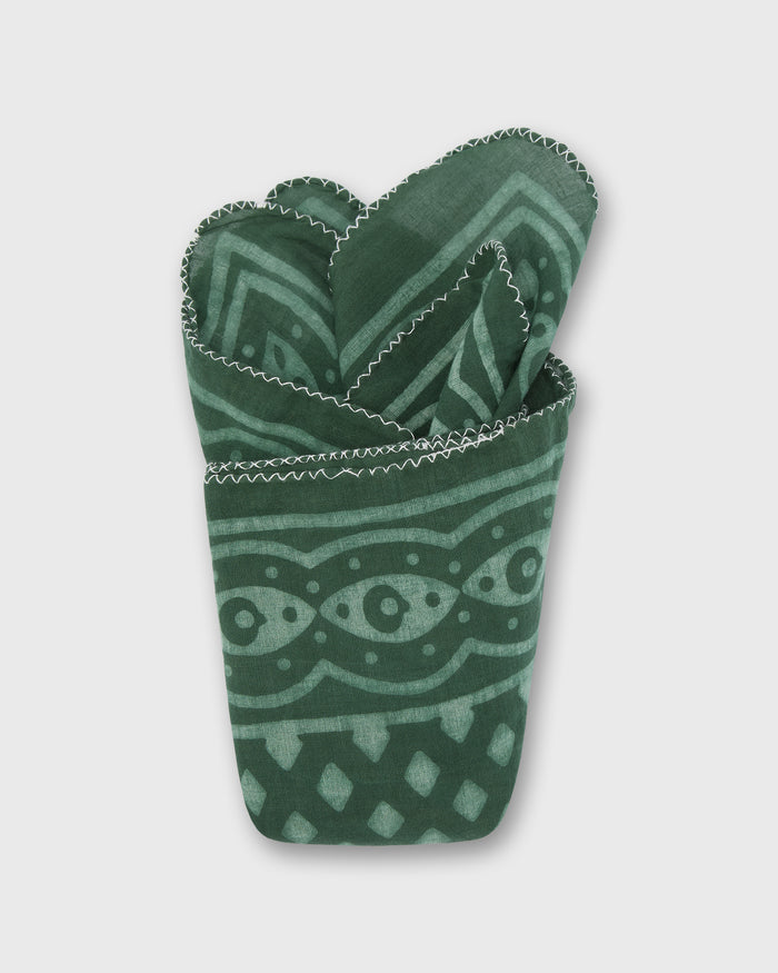 Printed Indian Bandana in Green/Bone