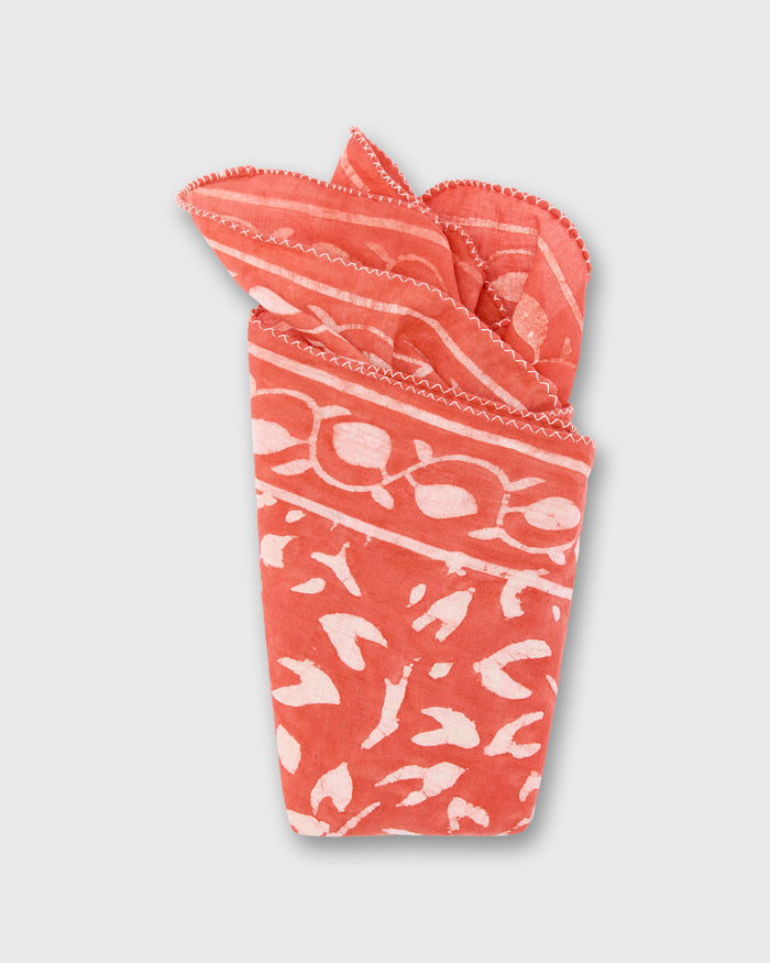 Printed Indian Bandana in Red/Bone