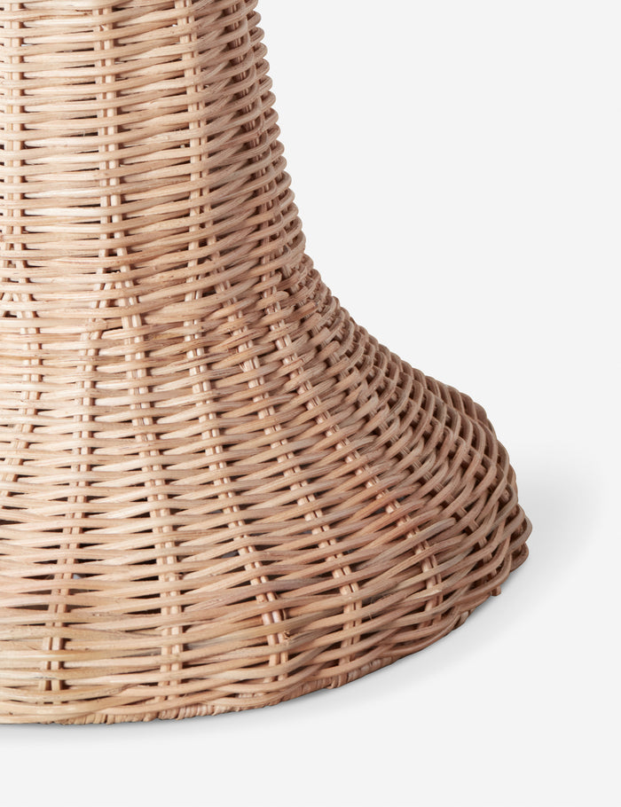 #color::natural #size::large | Close up of the base of the Quinley dome rattan coast table lamp.