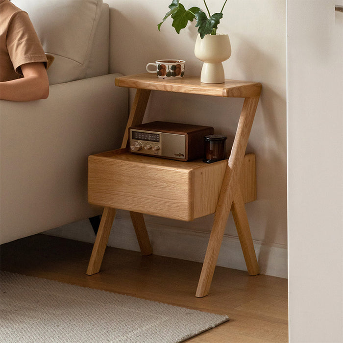 Ralph FAS-Graded Solid American Oak Wood Side Table with Drawer