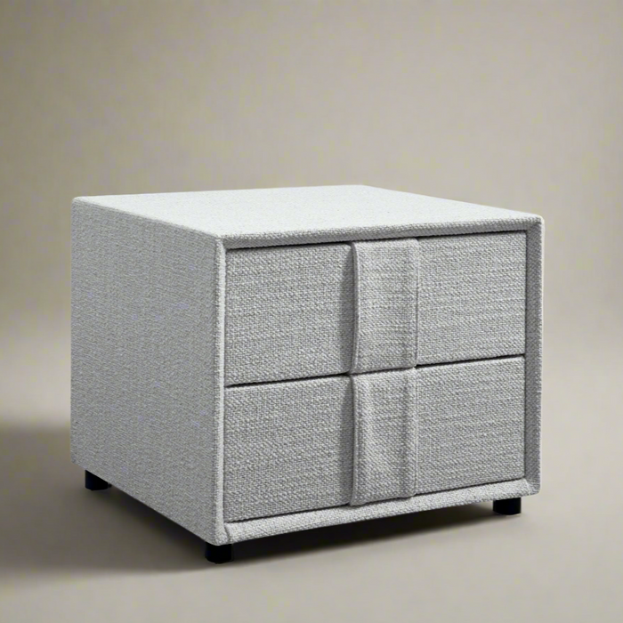 Ritt Grey Fabric Bedside Table with Drawers/Timber Frame Nightstand