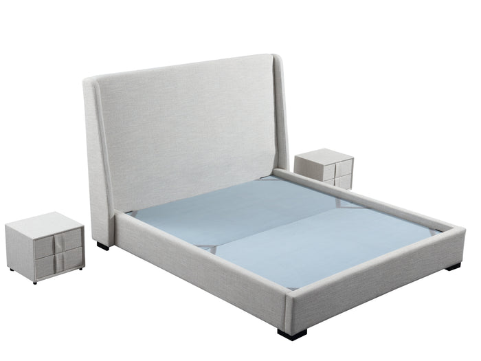 Ritt Grey Fabric Bedside Table with Drawers/Timber Frame Nightstand