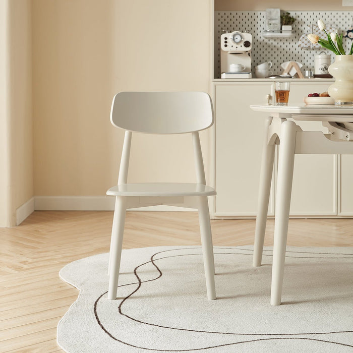 Roylee White Wooden Leg Dining Chair with Curved Backrest/No Cushion Dining Chair