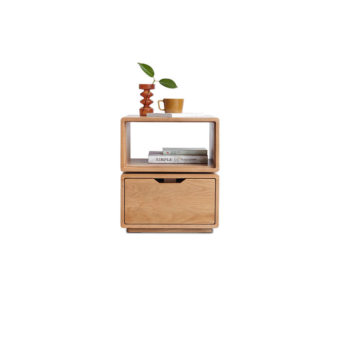 Sage FAS-Graded Solid American Oak Natural Wood Colored Swivel Side Table with Drawer