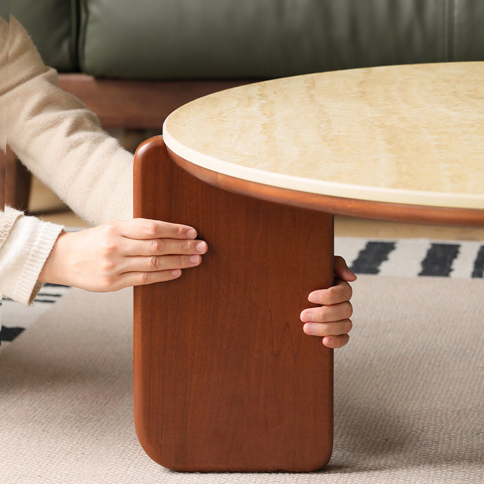 Samantha FAS-Graded Solid Liriodendron Wood Round Coffee Table/Side Table Set With Ceramic