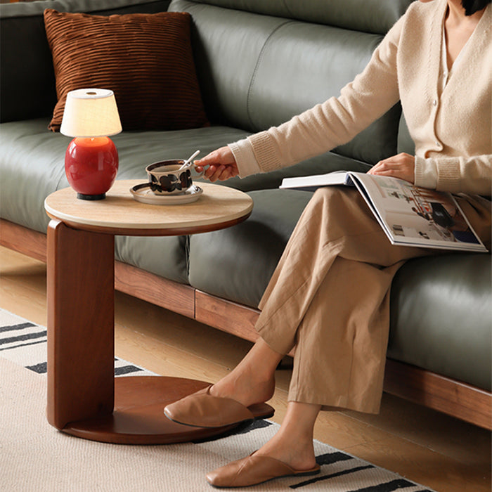 Samantha FAS-Graded Solid Liriodendron Wood Round Coffee Table/Side Table Set With Ceramic