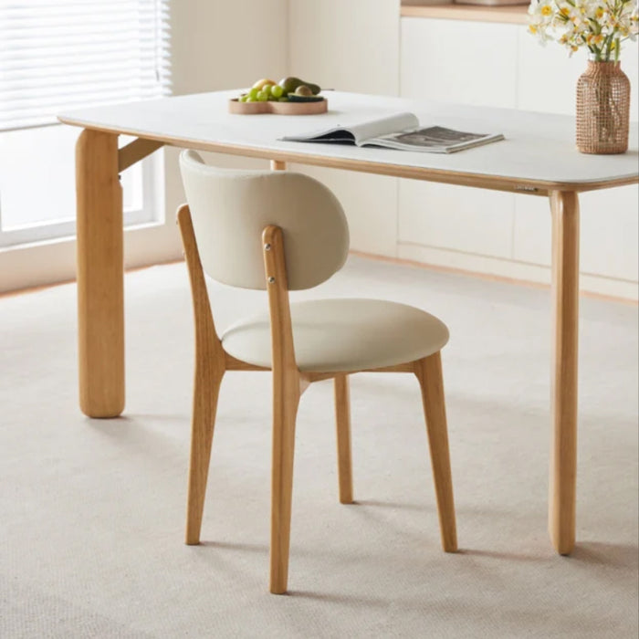 Selby Natural Wood Solid Frame Dining Chair with PU Leather Seat Cushion