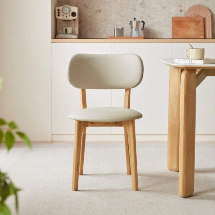 Selby Natural Wood Solid Frame Dining Chair with PU Leather Seat Cushion