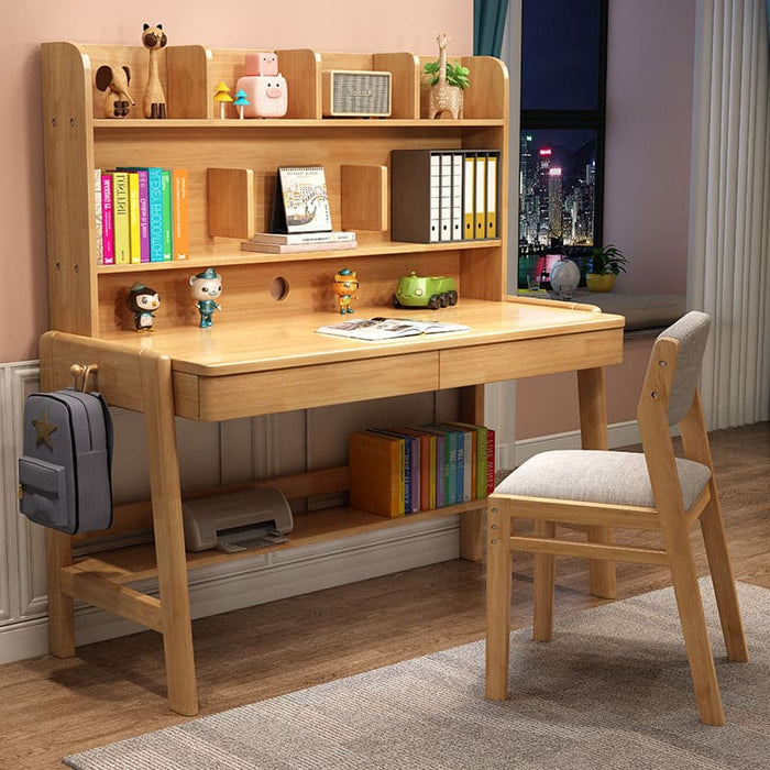 Selee Height-Adjustable Solid Timber Study Chair/ Dining Chair /Rubberwood/Cotton and Linen/Natural