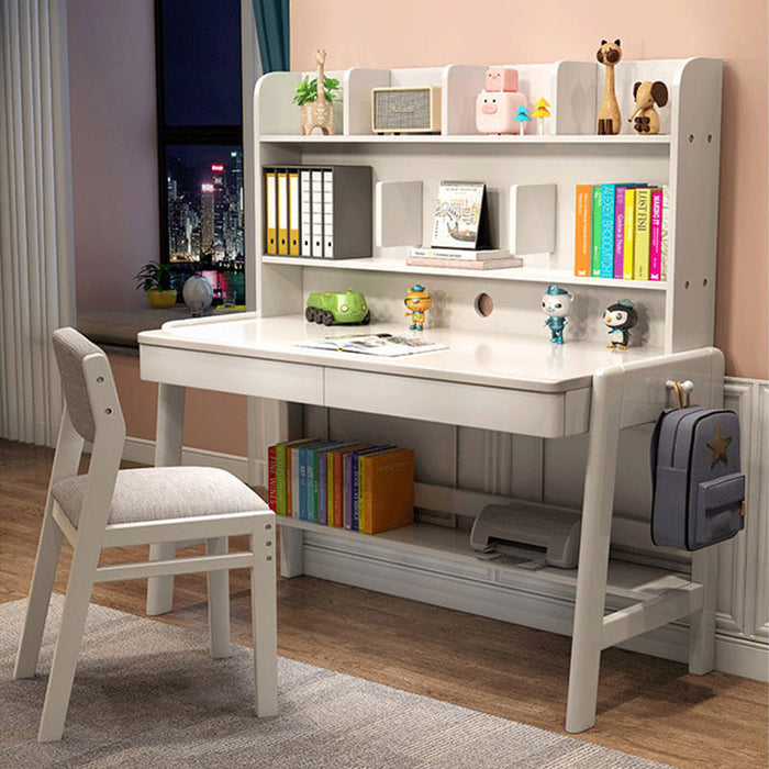 Selee Height-Adjustable Solid Timber Study Chair/Dining Chair/Rubberwood/Cotton and Linen/White