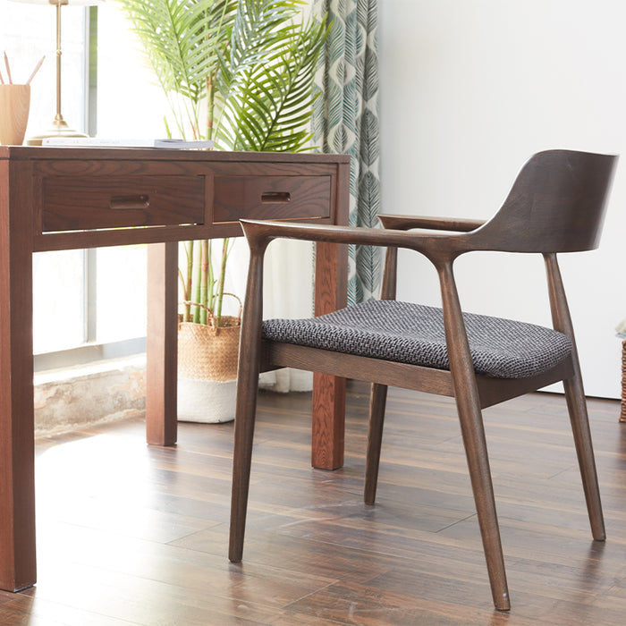 Sharon FAS-Graded Solid Ash Wood Curved Back Dining Chair with Upholstered Seat Cushion