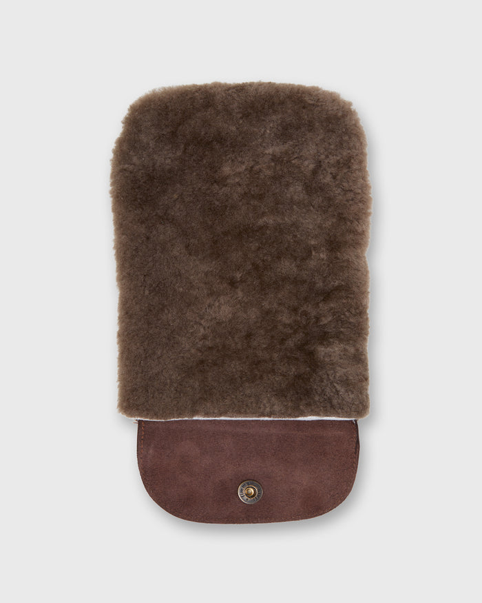 Shoe Polishing Mitt in Dark Brown Leather/Shearling