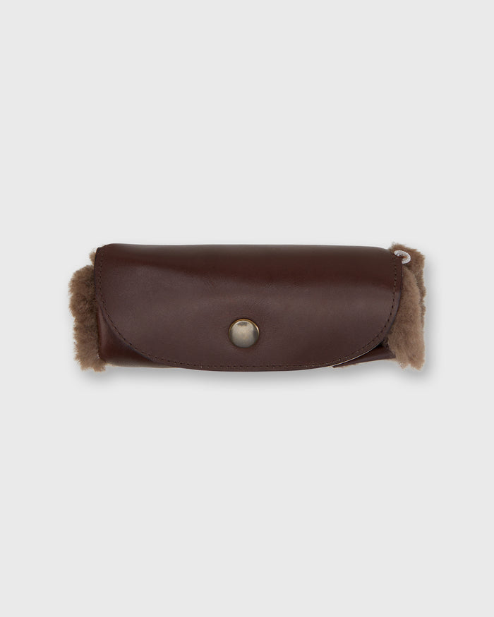 Shoe Polishing Mitt in Dark Brown Leather/Shearling
