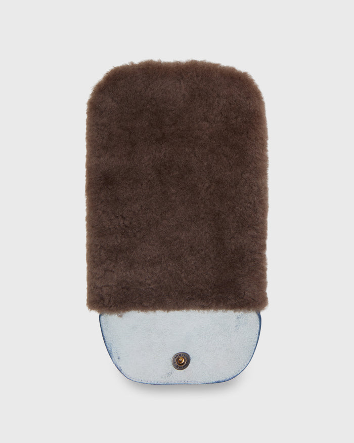 Shoe Polishing Mitt in Navy Leather/Shearling