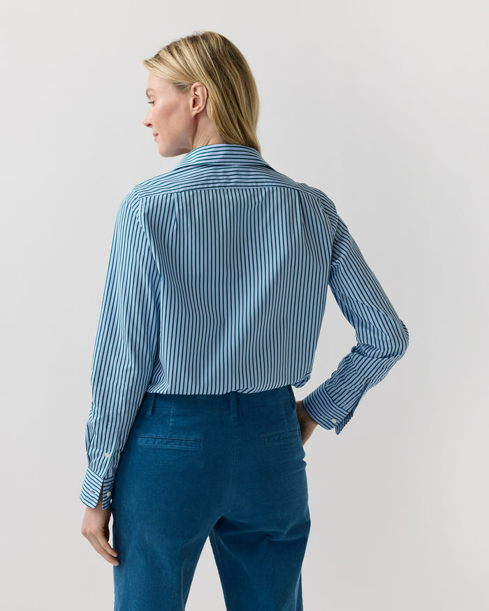 Sidney Shirt in Green/Sky Banker Stripe Poplin