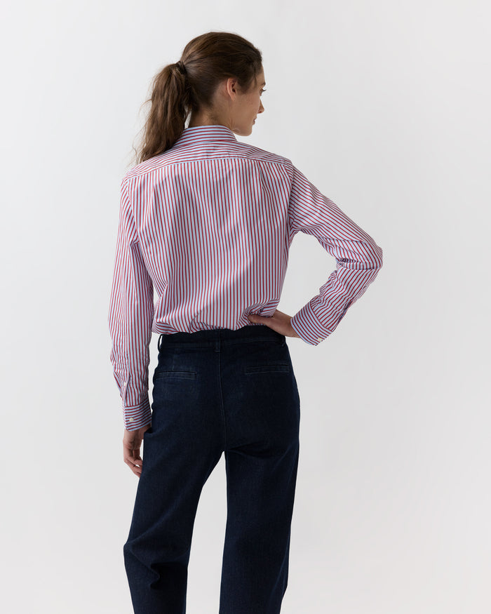 Sidney Shirt in Red/Sky Banker Stripe Poplin