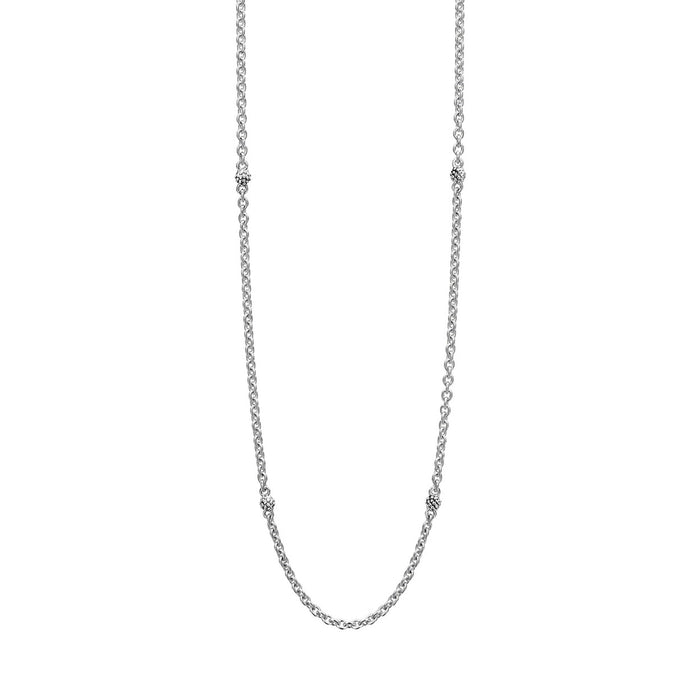 A versatile link necklace with six sterling silver Caviar beaded stations.