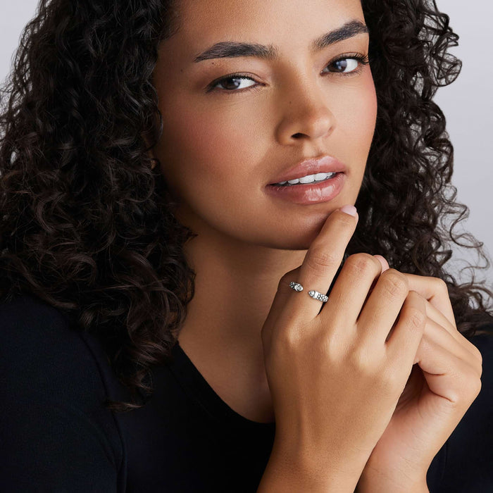 Signature Caviar Silver Caviar Beaded Mini Versa Stacking Ring