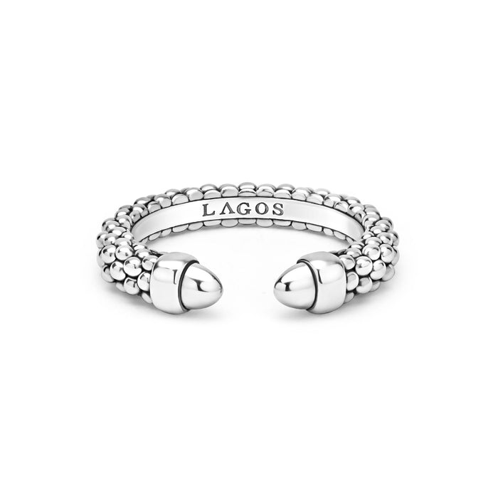 Signature Caviar Silver Caviar Beaded Mini Versa Stacking Ring