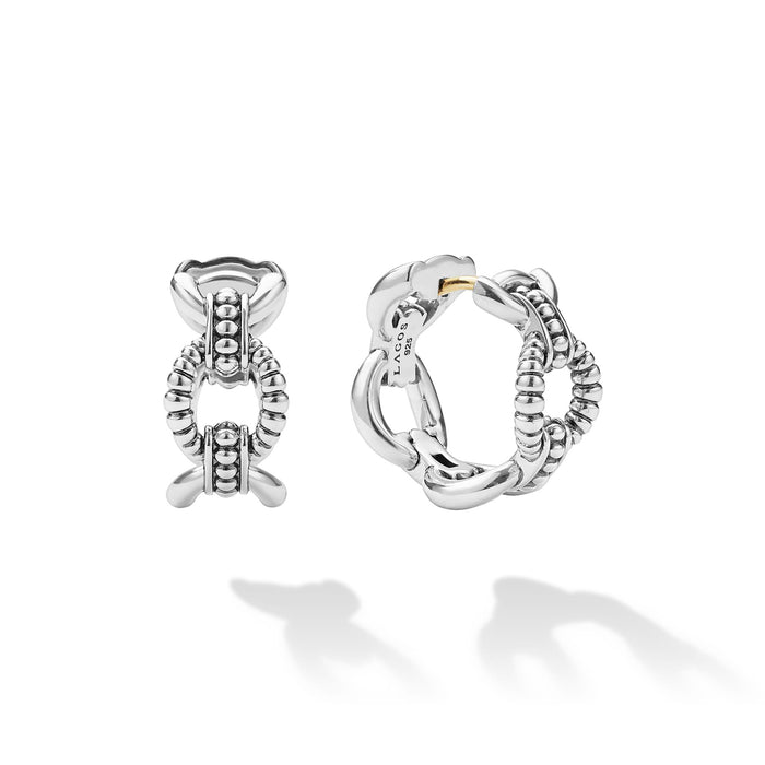 Signature Caviar Sterling Silver Caviar Link Oval Hoop Earrings