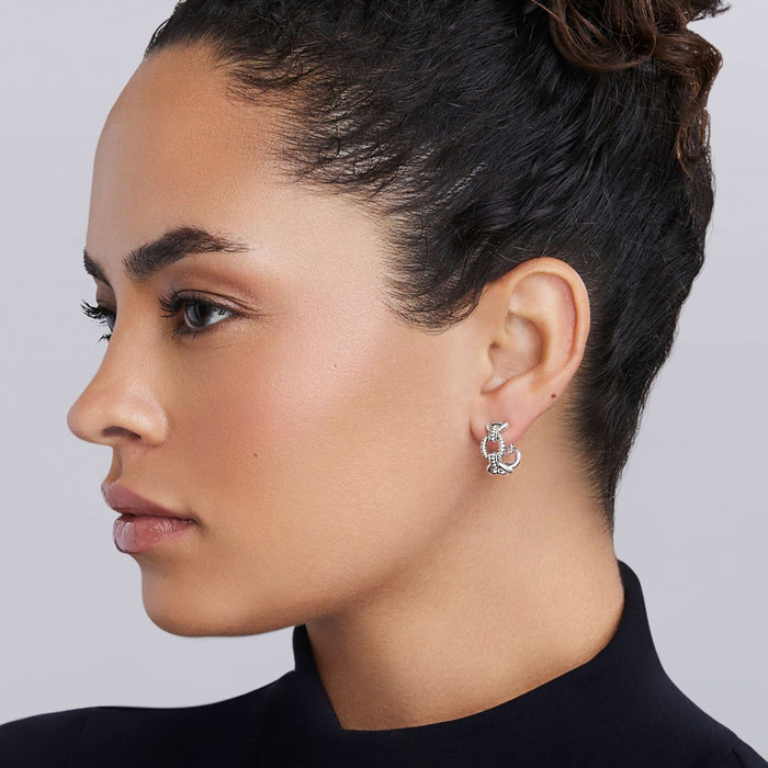 Signature Caviar Sterling Silver Caviar Link Oval Hoop Earrings