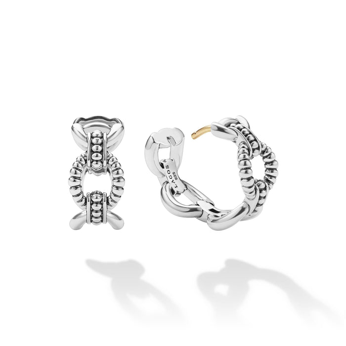 Signature Caviar Sterling Silver Caviar Link Oval Hoop Earrings