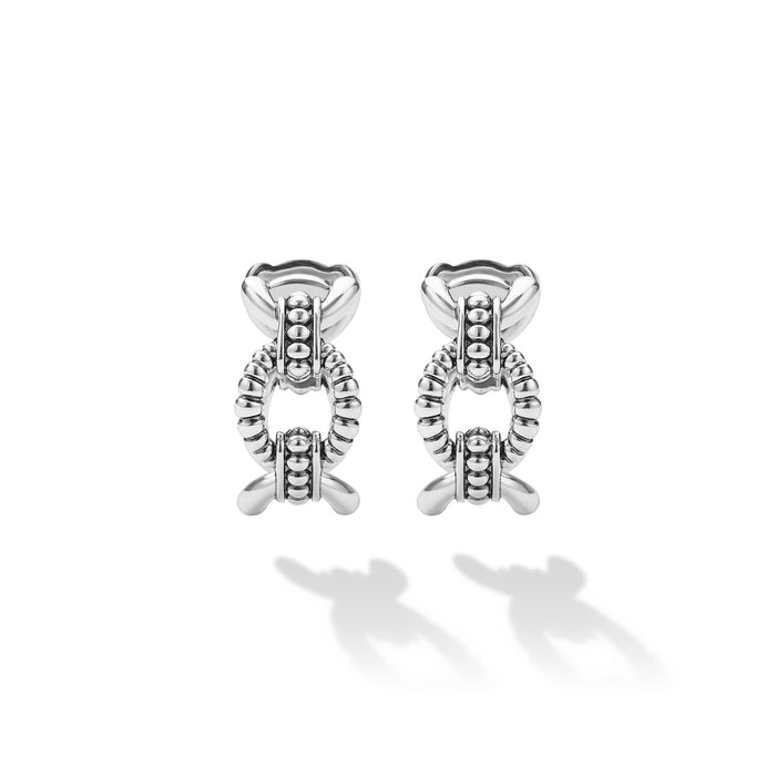Signature Caviar Sterling Silver Caviar Link Oval Hoop Earrings