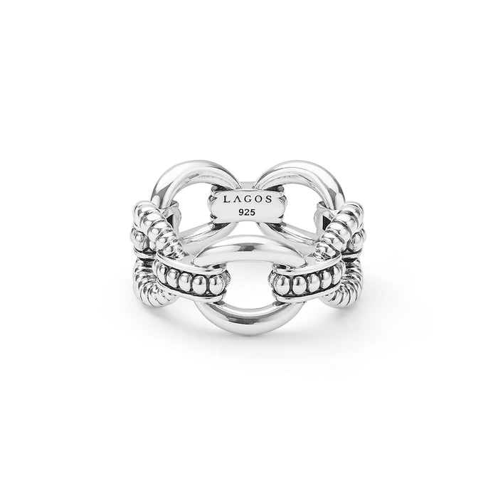 Signature Caviar Sterling Silver Caviar Link Ring