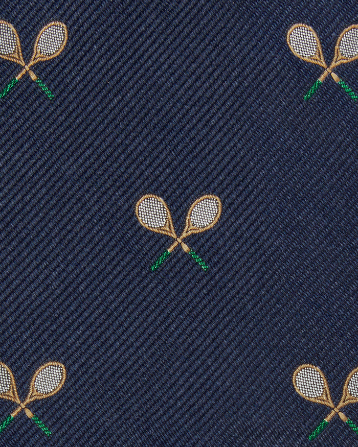 Silk Club Tie in Navy/Bone Racket