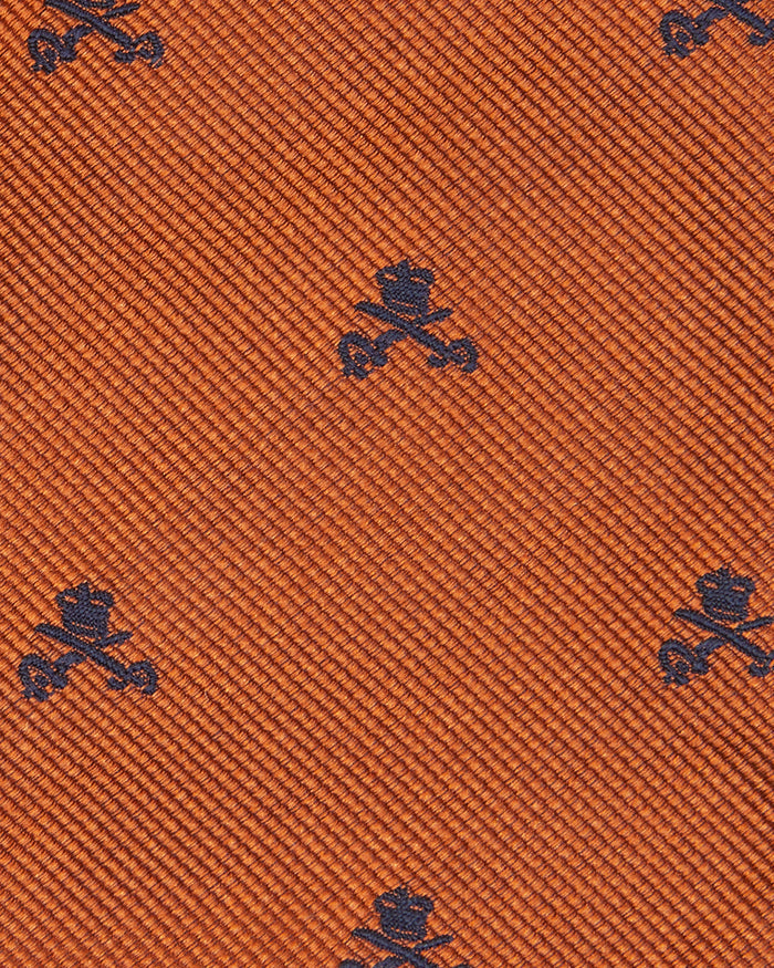 Silk Club Tie in Orange/Navy Crown and Swords