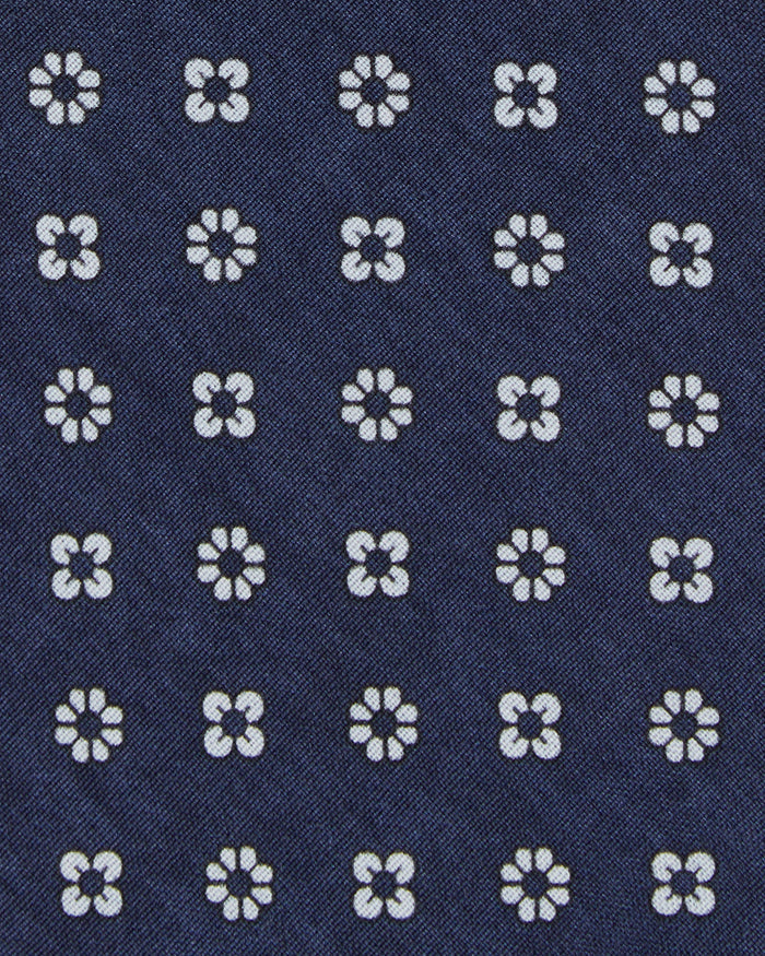 Silk Print Tie in Blue/Fog Foulard