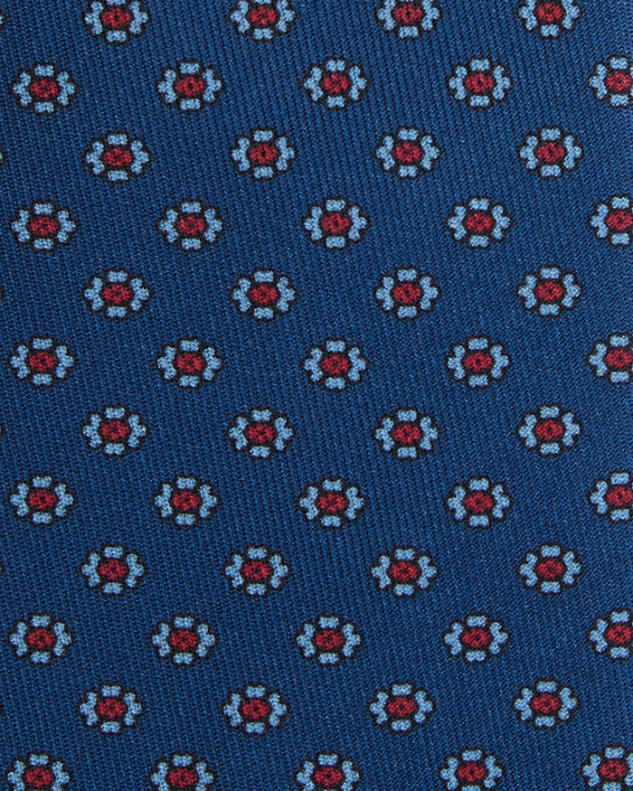 Silk Print Tie in Blue/Sky/Red Flower