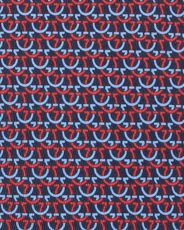 Silk Print Tie in Dark Blue Gancini Links