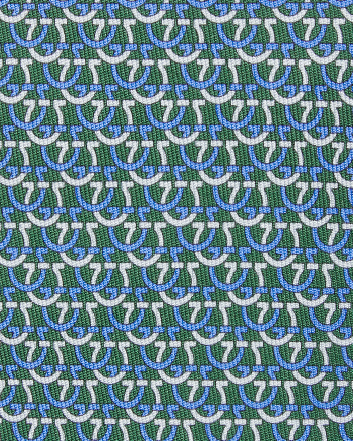Silk Print Tie in Green Gancini Links