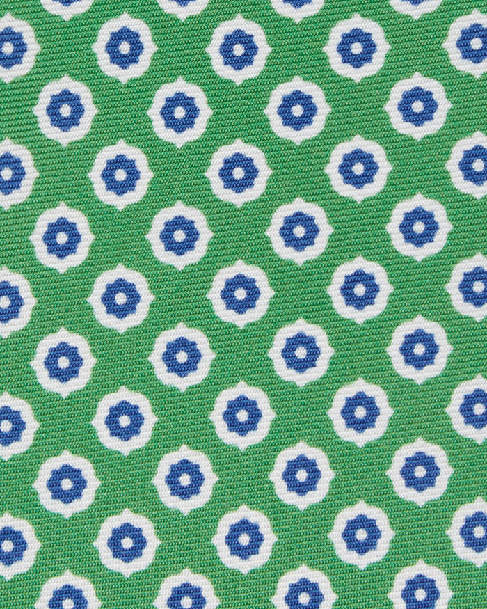 Silk Print Tie in Green/Chalk/Navy Foulard