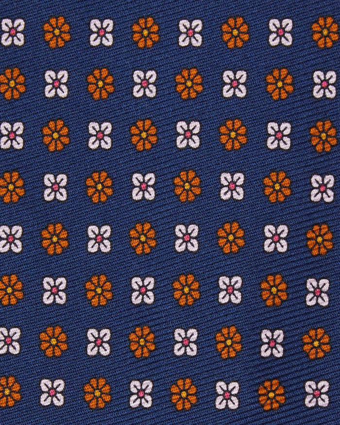 Silk Print Tie in Navy/Nantucket/Soft Pink Flower